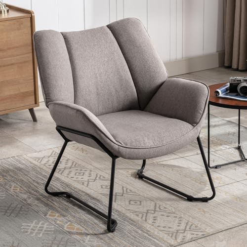 Ya-Home Sessel Wohnzimmer Loungesessel modern Lesesessel gepolstert Ohrensessel mit Metallbeinen für Schlafzimmer/Wohnzimmer, Leinen, Grau