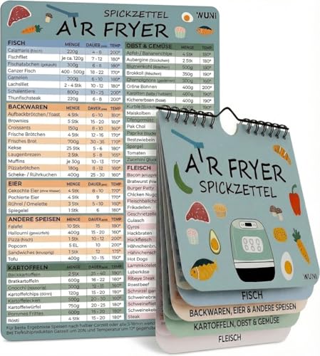 WUNI Airfryer Zubehör Set: Magnetischer Guide & Kompakter Spickzettel - Garzeiten Tabelle für Ninja Heißluftfritteuse (Scandi Light)