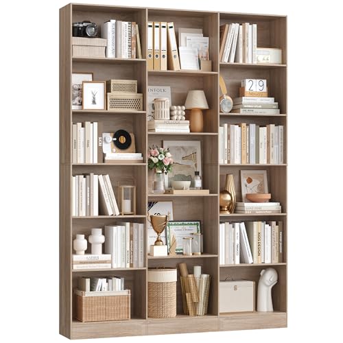 FirFurd Bücherregal 188 cm, Regal mit 17 Fächern, Bücherschrank, Standregal, Aufbewahrungsregal, für Wohnzimmer Büro Arbeitszimmer, 149 x 23,5 x 188 cm, Eiche