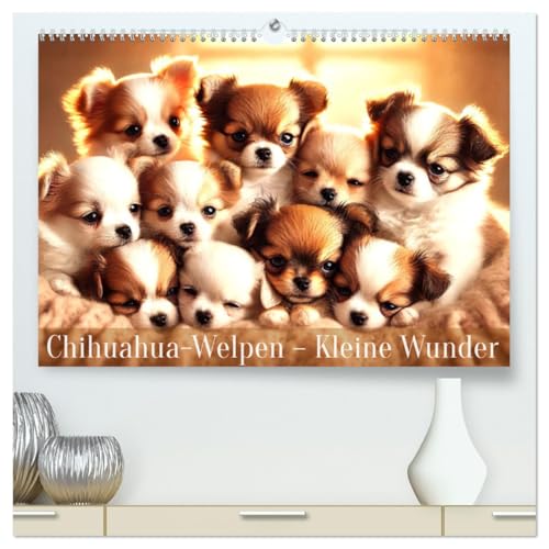 Chihuahua-Welpen – Kleine Wunder (hochwertiger Premium Wandkalender 2025 DIN A2 quer), Kunstdruck in Hochglanz