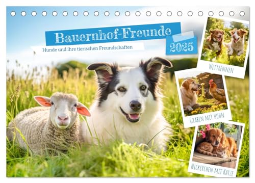 Bauernhof-Freunde - Hunde und ihre tierischen Freundschaften (Tischkalender 2025 DIN A5 quer), CALVENDO Monatskalender