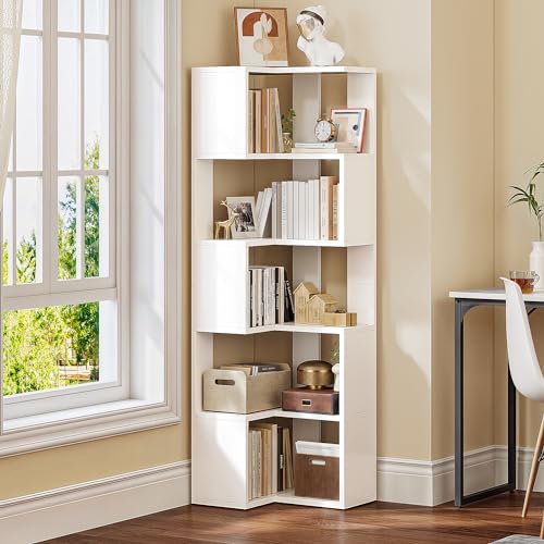 YITAHOME Bücherregal weiß, 6 Etagen Eckregal, L-förmiges Regal, deko Wohnzimmer Schlafzimmer Arbeitszimmer, Regaleinheit, 23.3''L x 15.2''W x 62.8 ''H
