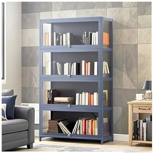 Vitrine, 140 cm hohes Bücherregal mit Türen, 81,3 cm breites Bücherregal und Bücherregal mit Stauraum, 4 Etagen, großer Bücherschrank mit Ausstellungsregalen für Wohnzimmer, Heimbüro, 140 ×