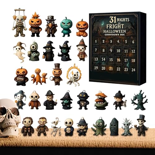 Halloween Calendar Advent, 2025 Horror Collectible Calendar, 12.6x8.66x1.38 Inches 2D Acrylic Figures Set, 24 Day Countdown Dolls, Ideal for Kids, Teens, Home, Party, Kitchen, Holiday Display