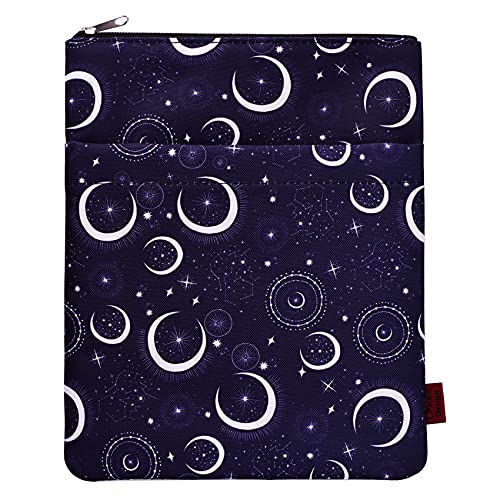Buchhülle mit Mond- und Sternemotiv, Buchschutz für Taschenbücher, aus waschbarem Stoff, Buchetui mit Reißverschluss, Größe M, 28 x 22,1 cm
