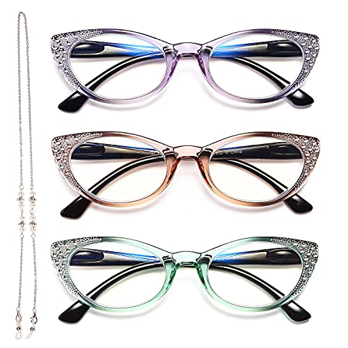 EYEURL 3er-Pack Cateye-Lesebrille,Computerlesegerät mit Blaulichtblockierung Lesebrillen Sehhilfe Brille Lesehilfe für Damen Herren mit Federscharnier