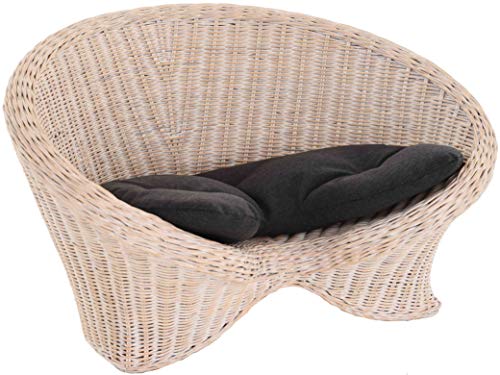 Korb-Outlet Lotus-Stuhl Meditationssessel aus echtem Rattan/Yoga Sitz zur Meditation Sessel (Vintage Weiss mit Kissen)