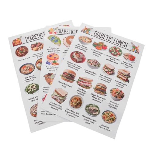 SHERCHPRY 3 Stück Diabetes Ernährungsplaner Poster mit Lebensmittelliste Rezepten Speiseplan für Prädiabetes Frühstück Mittag und Abendessen Einkaufsplan für Diabetiker Zur