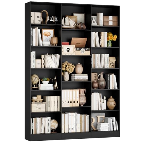 FirFurd Bücherregal 188 cm, Regal mit 17 Fächern, Bücherschrank, Standregal, Aufbewahrungsregal, für Wohnzimmer Büro Arbeitszimmer, 149 x 23,5 x 188 cm, schwarz