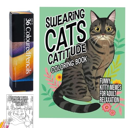 Generisch Flüchendes Katzen-Catitude-Malbuch | Swearing Cats Catitude: Malbuch Mit Lustigen Kitty-Memes Zur Entspannung Für Erwachsene | Lustiges Kitty-Memes-Malbuch | Malbuch Mit Fluchenden Katzen