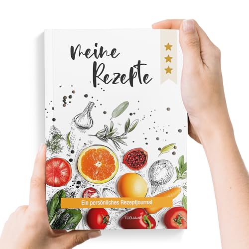 TOBJA Rezeptbuch zum Selberschreiben DIN A5 „Meine Rezepte – Marktfrisch“ | 92 Seiten | Platz für 87 Lieblingsrezepte | Softcover mit Leseband & Buchklappen | Persönliches Kochbuch