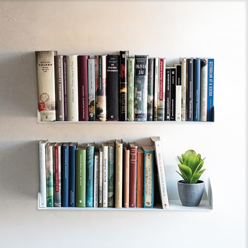 MILUKA Wandregal Weiß 60 cm | Bücherregal Wand | Bücher Regal Hängend | Floating Bookshelf als Schwebendes Bücherregal, Büro Regal Wand Deko Unsichtbares Bücherregal kleines | 2er set Metallregal Weiß