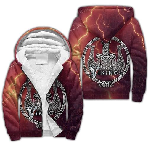 Viking Mjölnir Herren Winter Kapuzenjacke Full Zip Thick Hoodie, Faux Cashmere Warm Parka Coat Jacket Casual Jacket Robe(Mjölnir Hoodie,XL)