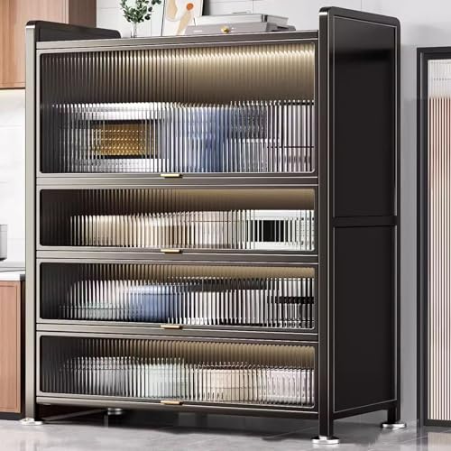 Küchenaufbewahrungsschrank, 4-stöckiges Bäckerregal & Mikrowellenständer, platzsparendes Regal für Gewürze, Töpfe, Pfannen & Essentials, modernes Design, vielseitige Klapptür