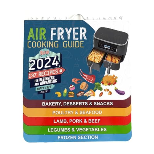Kochbroschüre für Heißluftfritteuse,magnetische Kochanleitung für den Kühlschrank | Kochanleitung für magnetische Heißluftfritteuse mit Aufhänger - Kochbuch für Anfänger in der Küche. Zeigt Garzeiten