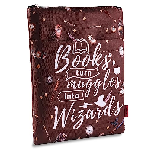 LParkin Zauberer Buchhülle mit Reißverschluss für Potter Geschenke Books Turn Muggles Into Wizards HP Inspirierte Buchhülle Stoff für Buchliebhaber 27,9 x 21,6 cm