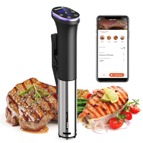 Karienvir Sous Vide Garer Stick 1400W, Wifi Präzisionskocher Präziser, Temperatureinstellung bis 90°C, IPX7 Wasserdicht, Touch-Display Immersion Tauchzikulator mit Timer