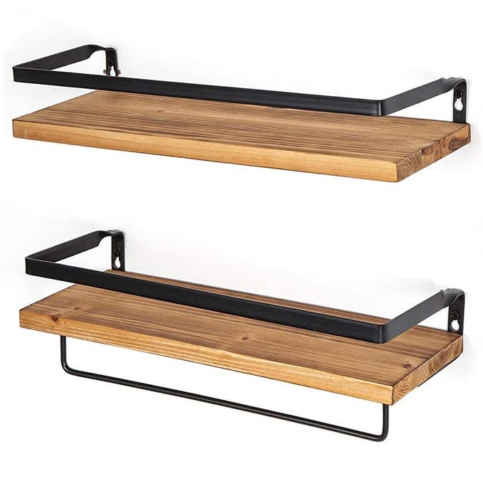 Rustikales Schweberegal aus Holz, Wandmontage, ideal für Küche, Gewürzregal, Wohnzimmerdekoration, Heimorganisation, natürliches Holz-Finish, 2 Stück