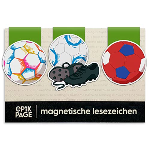 Magnetische Lesezeichen Kinder Fußball – Kleine Geschenke für Junge, Schüler, Freund, Fußballfans – Hochwertige Magnetlesezeichen Fussball Mitbringsel – Geschenk Einschulung Junge – Papier, 3er-Set