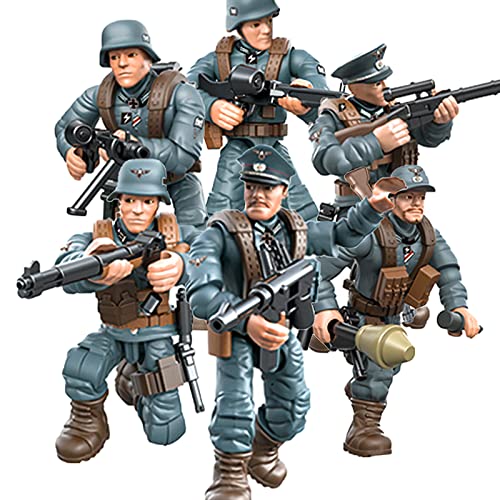 MEIEST 6 Stück Mini-Actionfiguren aus dem Zweiten Weltkrieg, Armee-Modellbaustein, Spielzeug mit mehreren militärischen Waffenzubehör, Partyzubehör, Gastgeschenk-Set für Kinder (deutsche Armee)