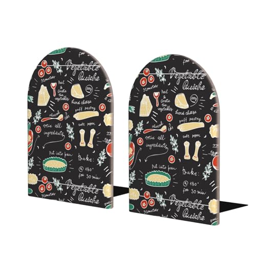 Mosytuky Buchstützen mit Gemüse-Quiche-Druck, große Kapazität, Büro, Buchstützen für Zuhause, Büro, Bibliothek, Schule, Studium, Dekoration, 2 Stück