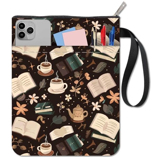 craspire Buchhülle Mit Reißverschluss Und Zusätzlicher Hülle Rechteckig Vintage Kaffeetasse Offenes Buch Blumenmuster Stoff Waschbar Schutzhülle Für Taschenbücher Notizbücher Bücher Waschbare
