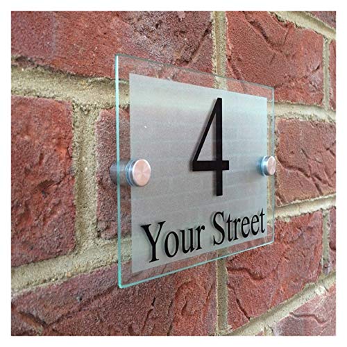 Crepundia Straßenname Personalisiert Modern House Sign Nummer Hausnummer Hausnummer Outdoor Anzahl Aufkleber Tür Nummer Straße Glas-Effekt Acryl Silber-Name(A)