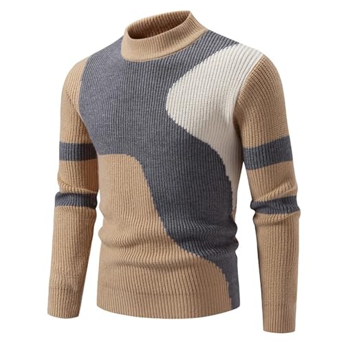 BXUGY Sweater Herren Regular Fit Mode Warm Knitsweater Atmungsaktiv Weich Komfortabel Langarmsweater Temperament Trend Casual Strickwaren E-Khaki M