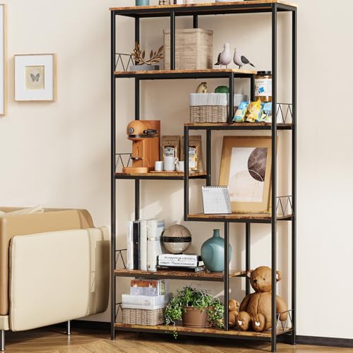 Bealife Bücherregal, 5-stöckiges versetztes Bücherregal. Offenes freistehendes Regal für Wohnzimmer, Industriedesign, 98 x 30 x 180 cm, Büro, Arbeitszimmer, Retro