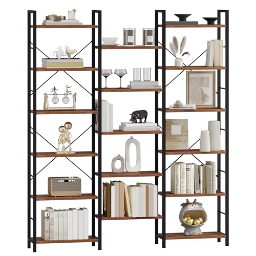 Hzuaneri Bücherregale, Standregale, Regal mit 17 Fachböden, 6 Etagen, Verstellbarer Abstand, 24 x 152 x 186 cm, Tragfähigkeit 340 kg, Wohnzimmer, Büro, Vintage Braun-Schwarz BC10101B