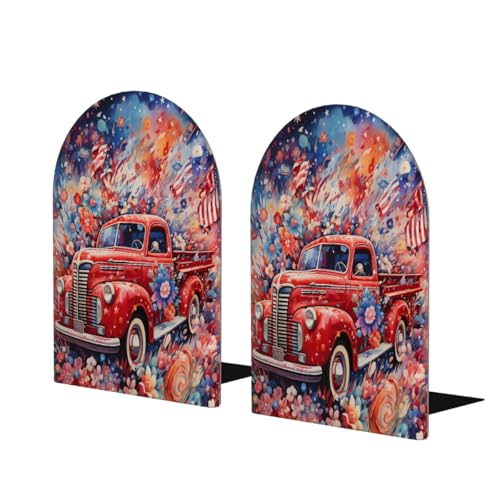 Entemne Independense Day Usa Flagge Kunst Malerei Holz Buchstützen 1 Paar rutschfeste L-förmige große Buchstütze mit Metallsockel Heavy Duty dekorative Buchstopper für Regale Büro Schule