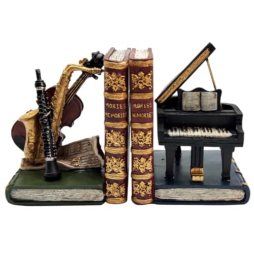 Vintage Musikbuchstützen, Violine Klavier Stüze, Einzigartige Heavy Duty Bücherstütze für Regale, Home Office Dekoration, Geschenk für Musikliebhaber