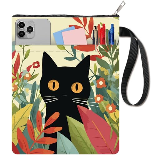 craspire Buchhülle Mit Katzenmotiv Buchumschlagtasche 11 x 8,7 Zoll Waschbarer Buchschutz Aus Stoff Mit Reißverschluss Fronttasche Für Gebundene Taschenbücher Lesezubehör Leseratte Bibliothekarin