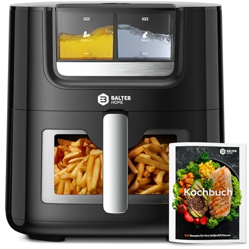 Balter Heißluftfritteuse Airfryer mit Öl- & Wasser-Spray Funktion für extra knusprige Speisen, 7,2L XXL, Heissluftfriteuse mit Sichtfenster, 10 Programme, Air Fryer, inkl. 100 Rezepte, HL-710