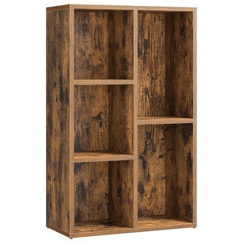 VASAGLE Bücherschrank, Bücherregal, mit 5 Fächern, Büroregal, Würfelregal, Standregal, für Wohnzimmer, Schlafzimmer, Büro, Kinderzimmer, vintagebraun LBC025X01