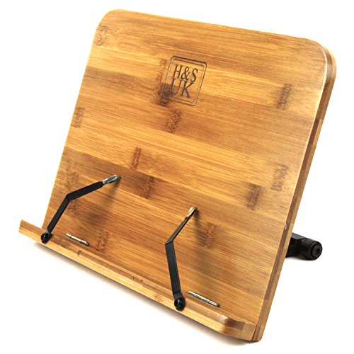 H&S Bambus Holz Buchständer - Faltbarer und Tragbarer Buchhalter & Leseständer - Verstellbarere Buchstütze auch für Kinder als Zubehör in der Schule oder als Notenständer Tisch