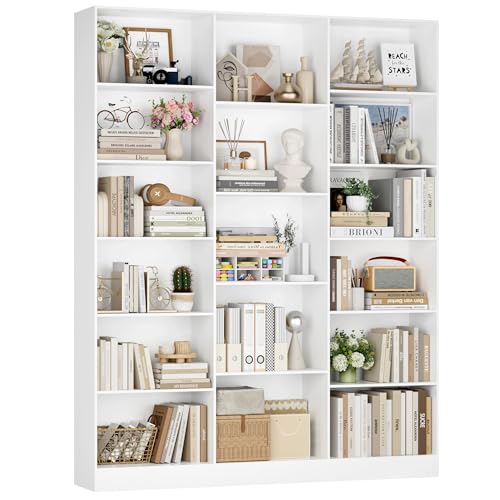 FirFurd Bücherregal 188 cm, Regal mit 17 Fächern, Bücherschrank, Standregal, Aufbewahrungsregal, für Wohnzimmer Büro Arbeitszimmer, 149 x 23,5 x 188 cm, weiß