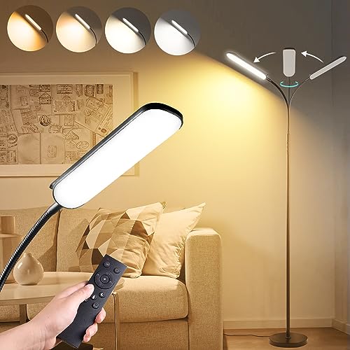 LED Stehlampe , 18W Hell Leselampe Dimmbar Stehlampe | Farbtemperatur 2700K-6500K Stufenlosem Dimmen | 360° Flexibler Schwanenhals | 1800 Lumen Modern Standleuchten für Wohnzimmer Schlafzimmer Büro