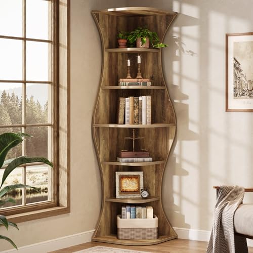 Tribesigns Eck-Bücherregal, 185 cm hohes Bücherregal, 6-stöckiges Eckregal für kleinen Raum, freistehendes Lagerregal, Pflanzenständer, Wohnzimmer, Schlafzimmer, Heimbüro