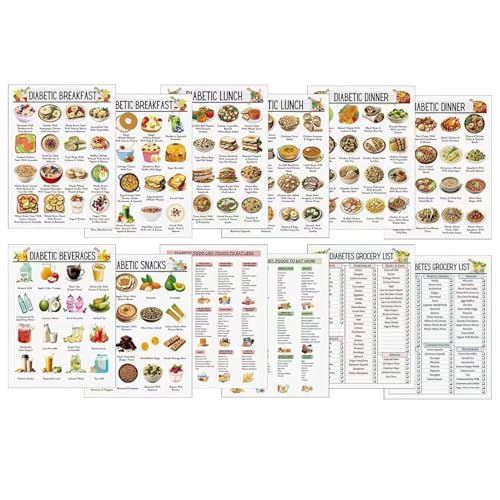 12 Lebensmittelliste – Papier-Diabetiker-Lebensmitteltabelle | Low Carb Foods List | Mahlzeitendiagramm Informationen Diätplan | Informationstabelle | Kochbuch für Anfänger und Profis