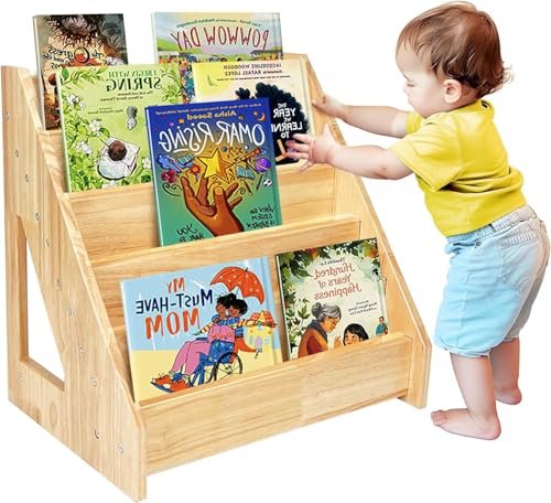 HEYOUTH Montessori Bücherregal,Bücherregal Kinder,Massivholz Kinderregal,Bücherkiste Kinder,mit 5 offenen Fächer,Kippsicherung,für Kindergarten/Schulzimmer