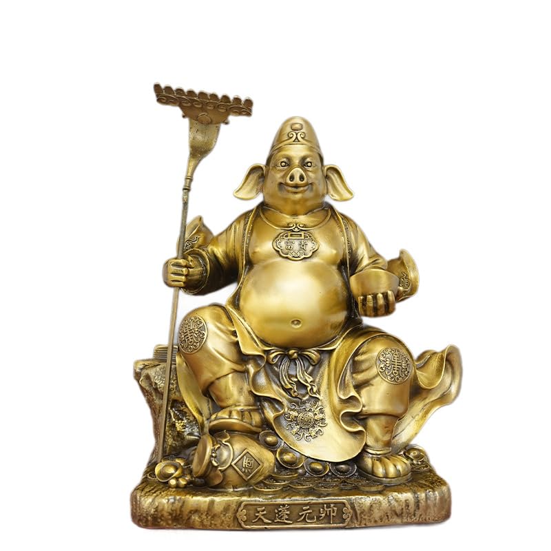 NIBHZ Chinesisches Messingschwein Zhu Bajie's Handrechen mit neun Zähnen, Dekoration, Statue, Figuren für Skulpturen, Sammlerstücke, Geschenk,30cmx15x25cm