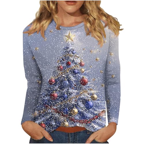 Weihnachts-T-Shirts für Damen, lustig, Weihnachtsbaum-T-Shirt, langärmelig, Übergröße, Rundhalsausschnitt, unhöfliche Weihnachtspullover, unhöfliche Weihnachtspullover, Tunika-Shirt, Urlaubsbluse, V