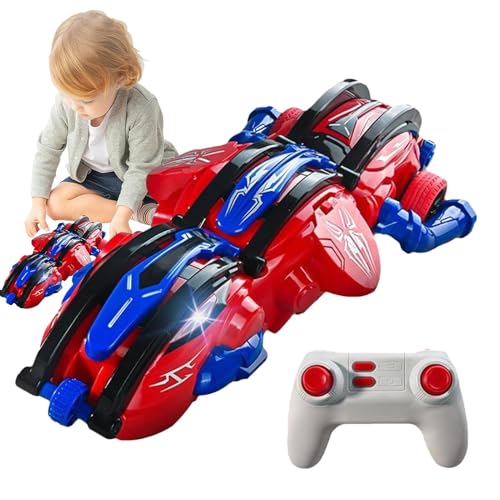 Fravsiu Rolling Remote Car, Rc Race Car, Stunt Car Toy, 360 Rolling Car, Remote Control Car, High-Speed 2.4GHz Remote Control Stunt Car 360 Rolling Rc Car with Lights for Boys