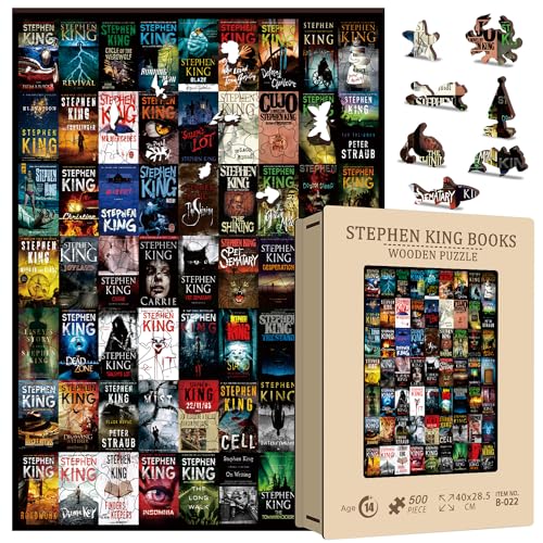 Stephen King Puzzles aus Holz für Erwachsene, Halloween Buch Puzzle der besten Stephen King Romane Horrorfilm Puzzles Murder Mystery Holzpuzzle Gruselig als Horror Dekor