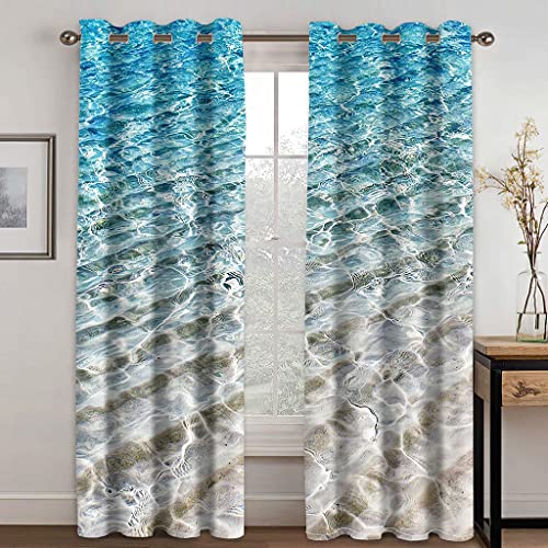 SHATOS Vorhang Blickdicht Mit Ösen Blauer Ozean, Sandstrand Und Tosende Wellen Muster Kinderzimmer Jungen Mädchen Wohnzimmer Schlafzimmer Thermovorhang Hitzeschutz H 300 X B 250 cm Vorhänge Verdunkel