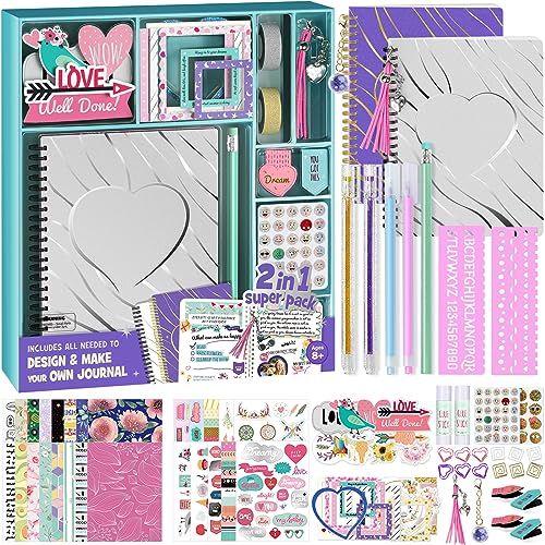 LAOESE 2er-Pack DIY-Tagebuch-Set – Geschenke für Mädchen im Alter von 8 9 10 11 12 13 14 Jahren – Ideen für Geburtstagsgeschenke für Mädchen – Basteln für Tween-Kinder – Sammelalbum- und Tagebuch-Set