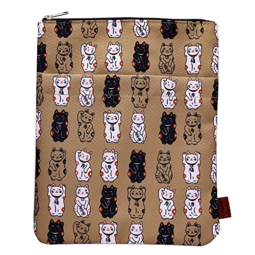 LParkin Lucky Japanese Cat Book Sleeve, Buchhüllen für Taschenbücher, waschbarer Stoff, Buchhüllen mit Reißverschluss, Medium 27,9 x 21,6 cm, Geschenk für Buchliebhaber