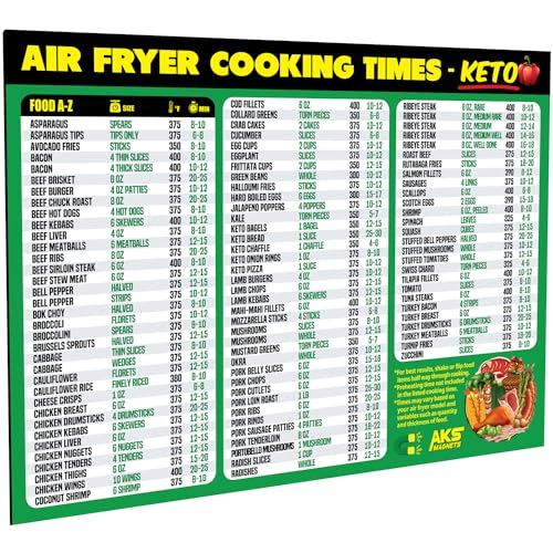 Air Fryer Spickzettel Magnet, Keto Edition - Air Fryer Cooking Times Chart for 100 Keto Food Items - Magnetic Air Fryer Guide for Keto Cookbooks and Recipes - Low Carb Diet Plan Air Fryer Accessories