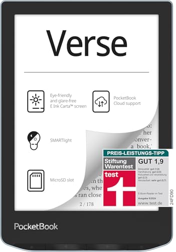 Pocketbook Verse E-Reader, 6'' E-Ink Touch, 8 GB, microSD, Hellblau - DE/at/CH-Version